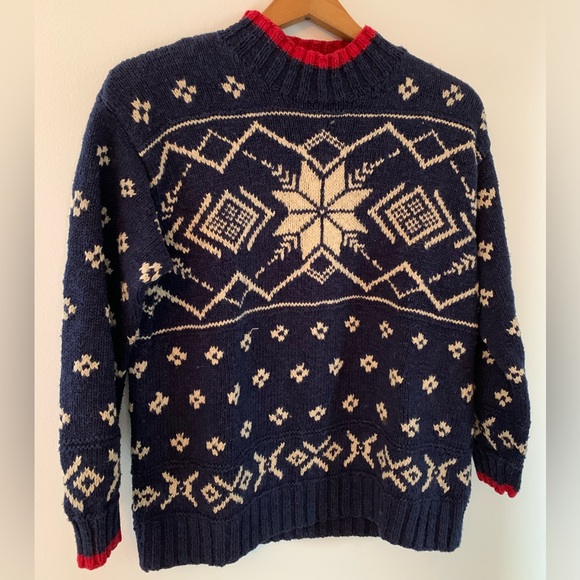 VINTAGE ralph lauren blue and cream snow flake knit sweater - Picture 2 of 6